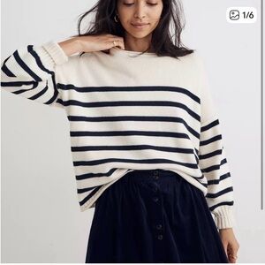 Madewell Conway sweater Black and Cream Striped Crewneck Sweater